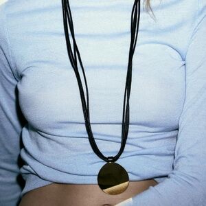 Zara black faux leather cord and golden charm necklace NWT